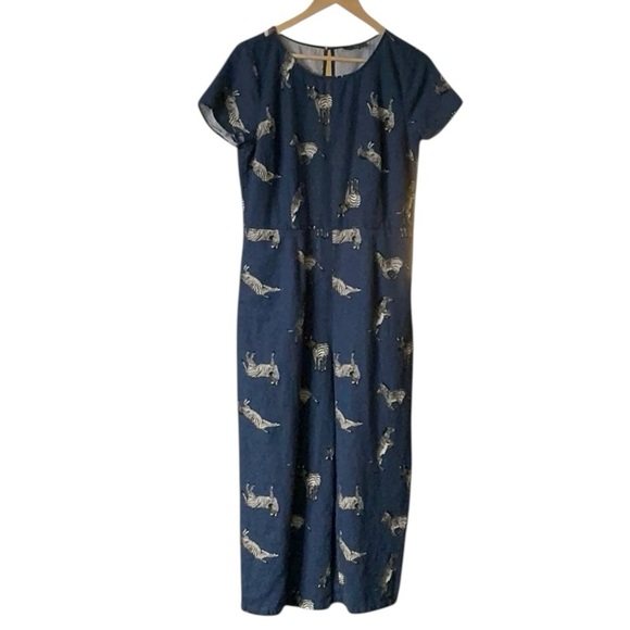 NOT FOR SALE Modcloth Blue Zebra Patterned Linen Blend Jumpsuit - Picture 11 of 12